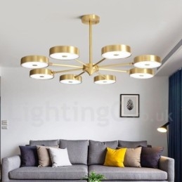 Lampadario girevole rustico in ottone puro con paralumi in acrilico