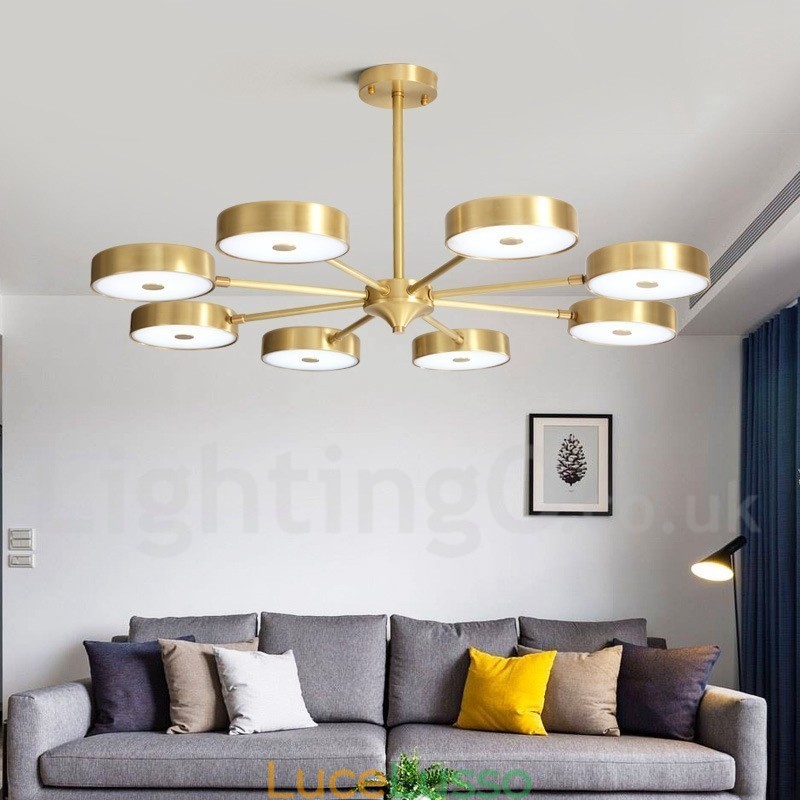 Lampadario girevole rustico in ottone puro con paralumi in acrilico