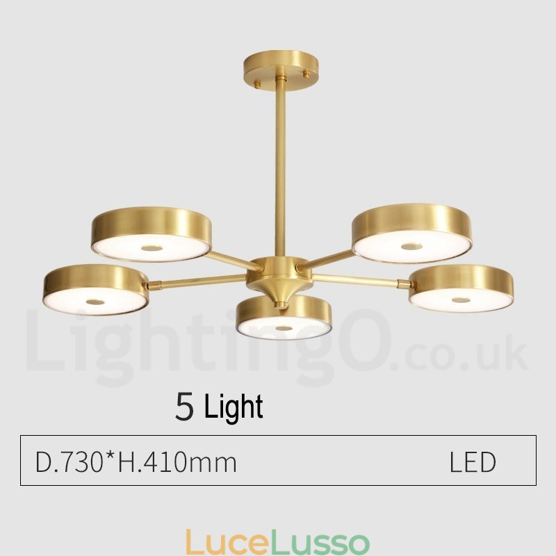 Lampadario girevole rustico in ottone puro con paralumi in acrilico