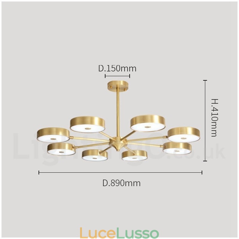 Lampadario girevole rustico in ottone puro con paralumi in acrilico