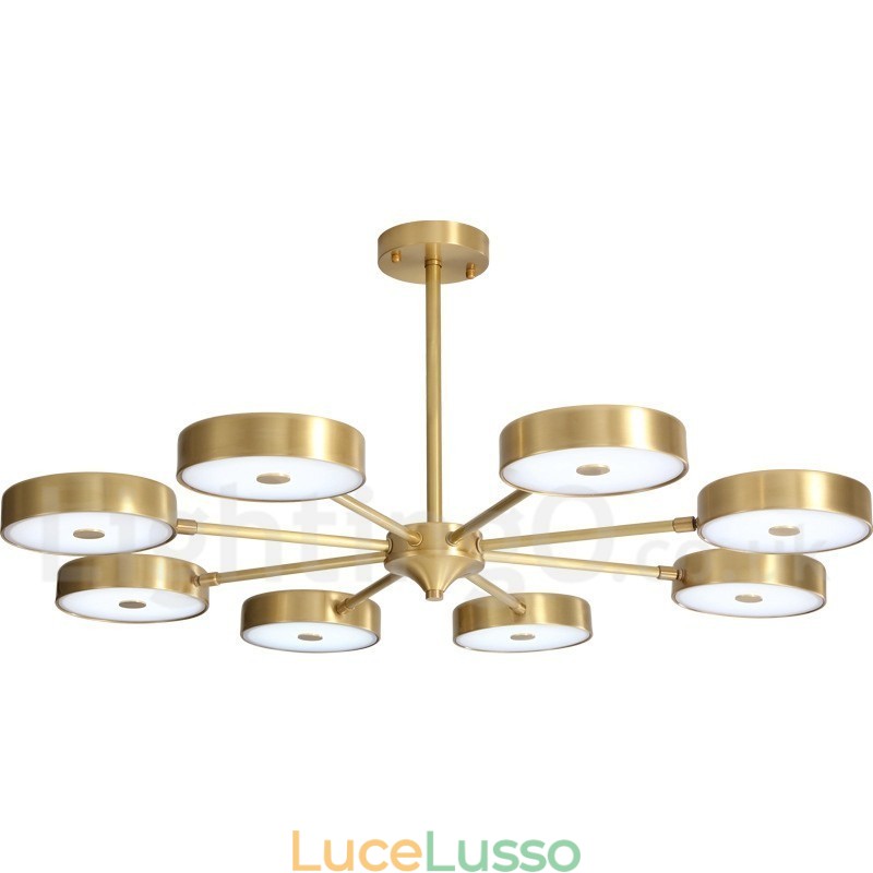 Lampadario girevole rustico in ottone puro con paralumi in acrilico