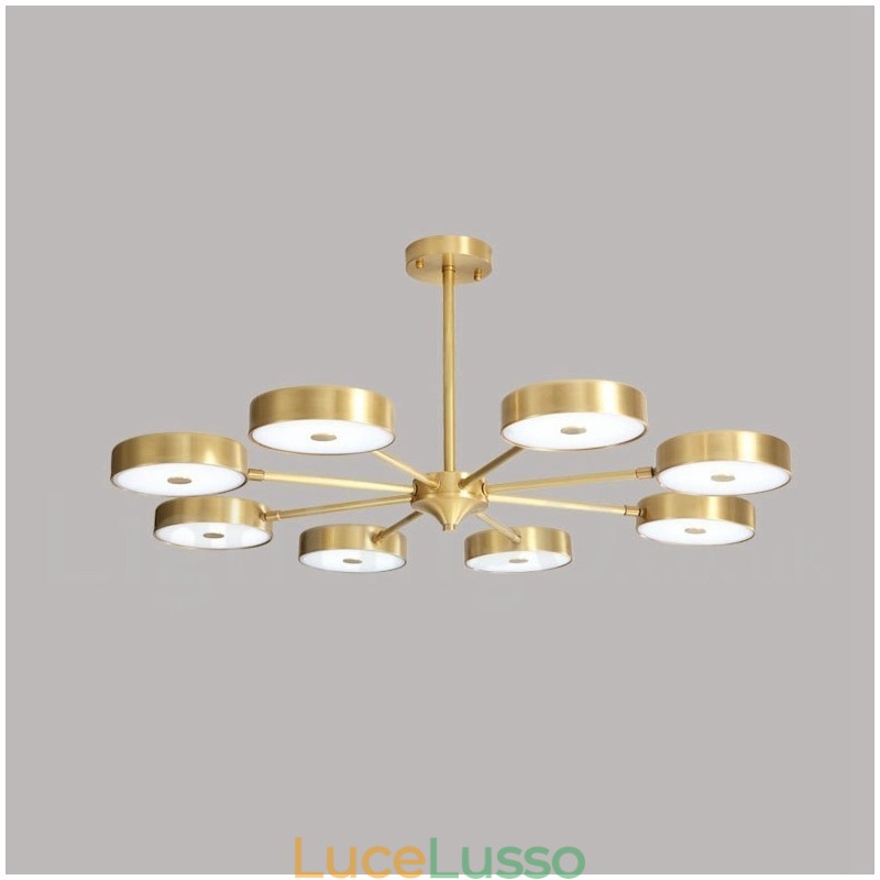 Lampadario girevole rustico in ottone puro con paralumi in acrilico