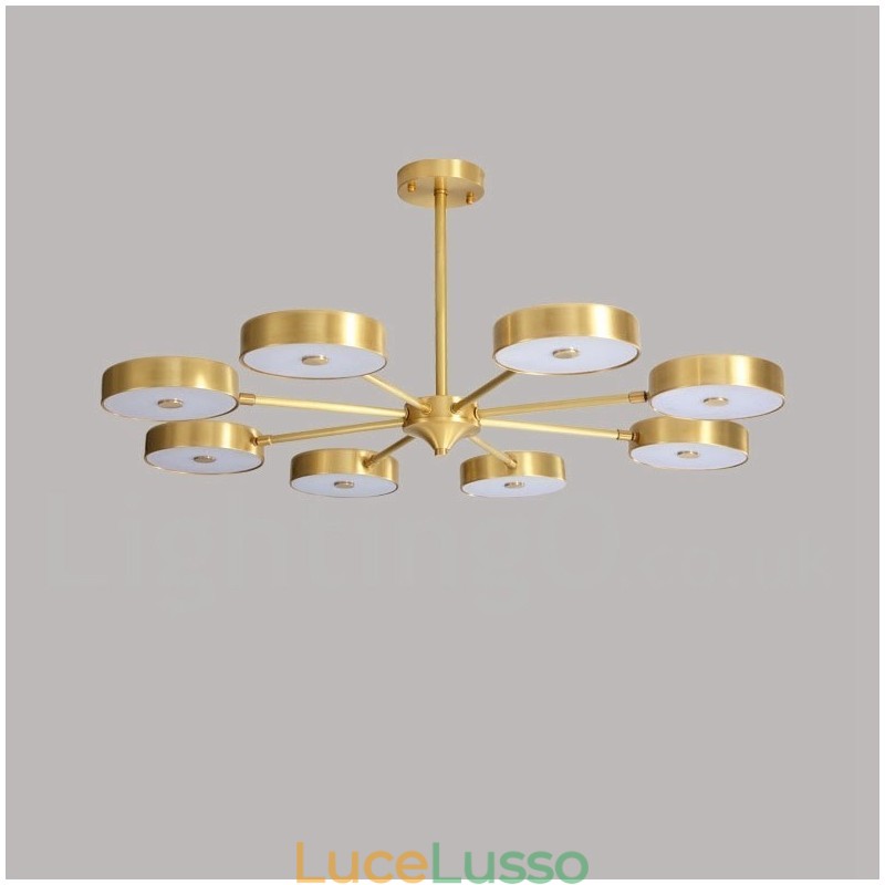 Lampadario girevole rustico in ottone puro con paralumi in acrilico