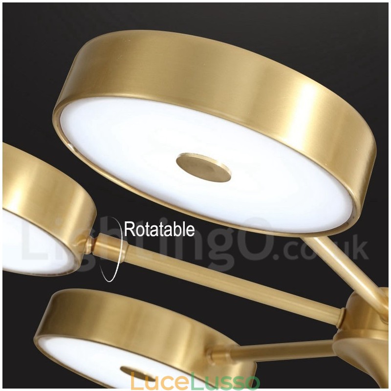 Lampadario girevole rustico in ottone puro con paralumi in acrilico