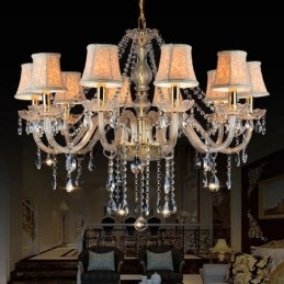 Lampadario di cristallo K9 grande con paralumi color oro