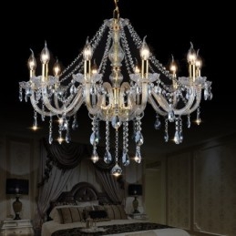 Lampadario di cristallo K9 grande con paralumi color oro