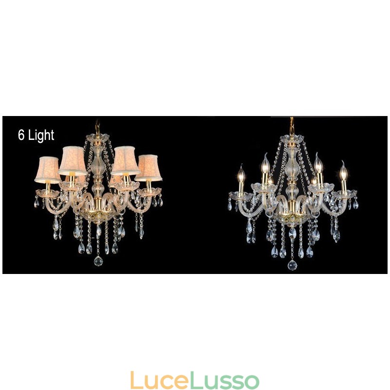 Lampadario di cristallo K9 grande con paralumi color oro