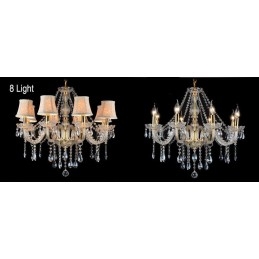 Lampadario di cristallo K9 grande con paralumi color oro
