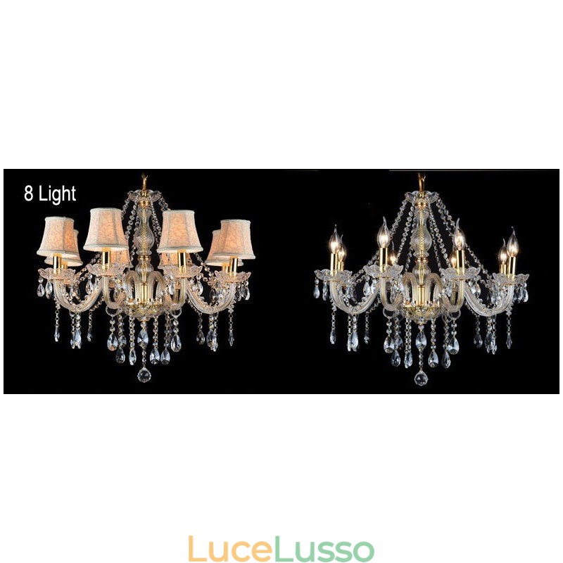 Lampadario di cristallo K9 grande con paralumi color oro