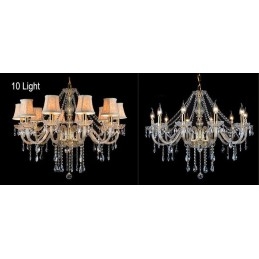 Lampadario di cristallo K9 grande con paralumi color oro