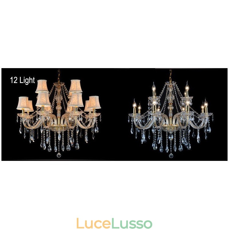 Lampadario di cristallo K9 grande con paralumi color oro