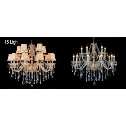 Lampadario di cristallo K9 grande con paralumi color oro
