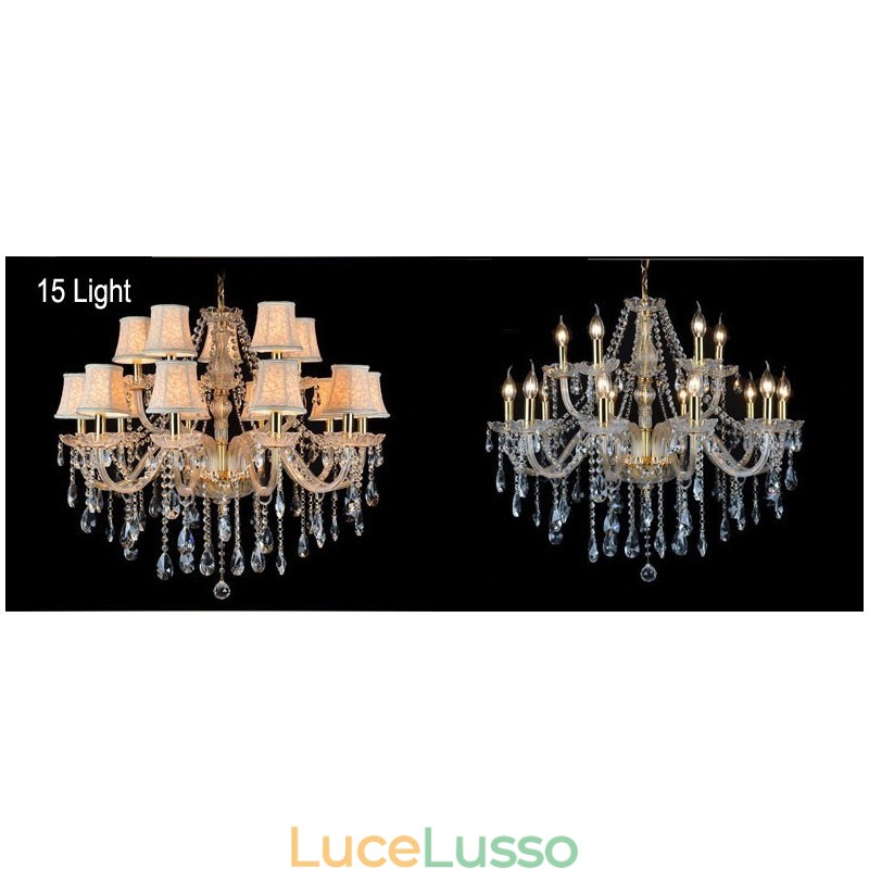 Lampadario di cristallo K9 grande con paralumi color oro
