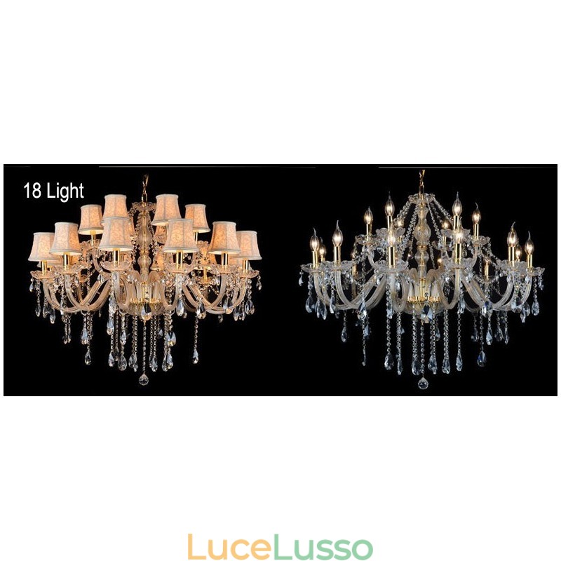 Lampadario di cristallo K9 grande con paralumi color oro
