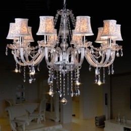 Lampadario in cristallo K9 grande con paralumi Clear Candle