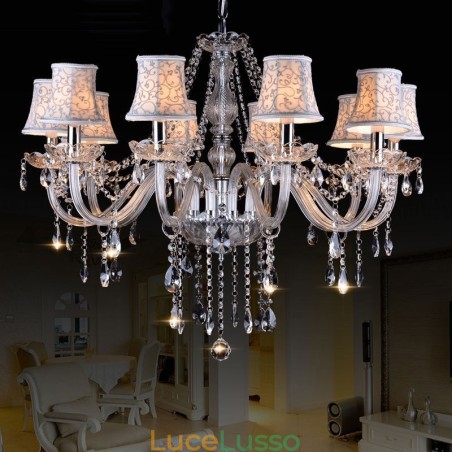 Lampadario in cristallo K9 grande con paralumi Clear Candle Lampadario in cristallo K9 grande con paralumi Clear Candle