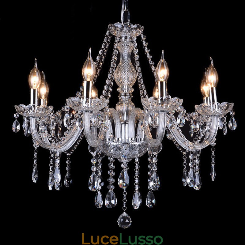 Lampadario in cristallo K9 grande con paralumi Clear Candle