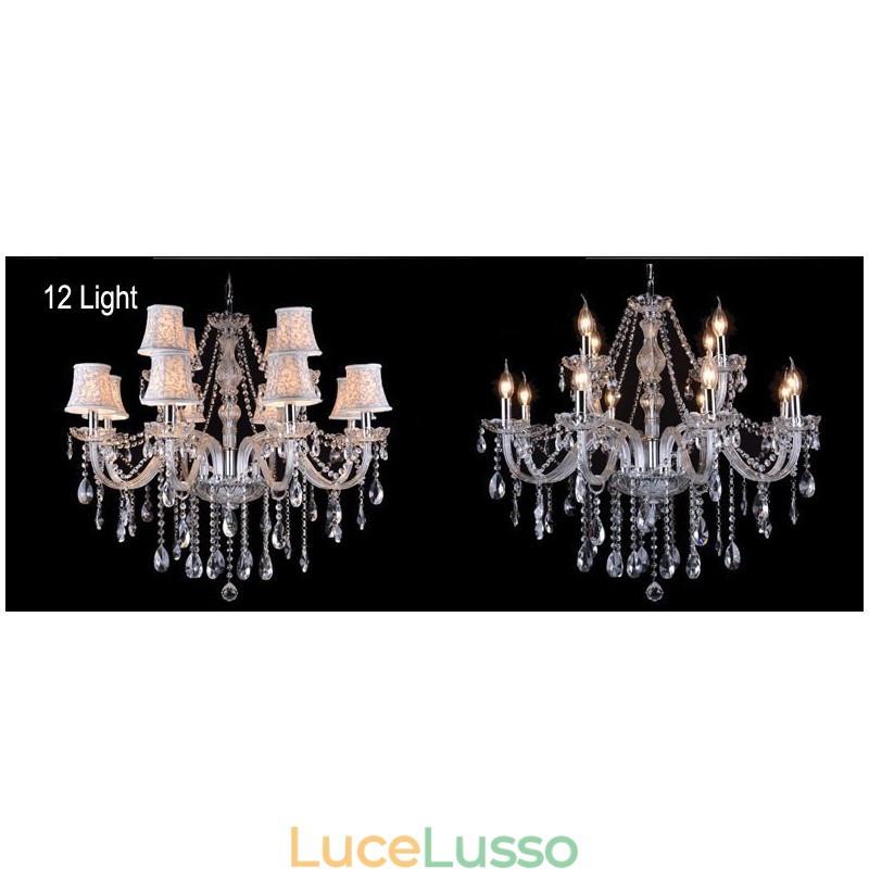 Lampadario in cristallo K9 grande con paralumi Clear Candle