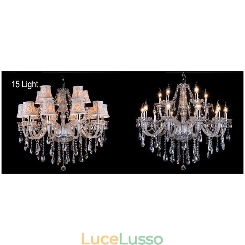 Lampadario in cristallo K9 grande con paralumi Clear Candle