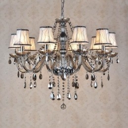Lampadario di cristallo K9 grande con paralumi color grigio