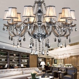 Lampadario di cristallo K9 grande con paralumi color grigio