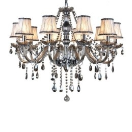 Lampadario di cristallo K9 grande con paralumi color grigio
