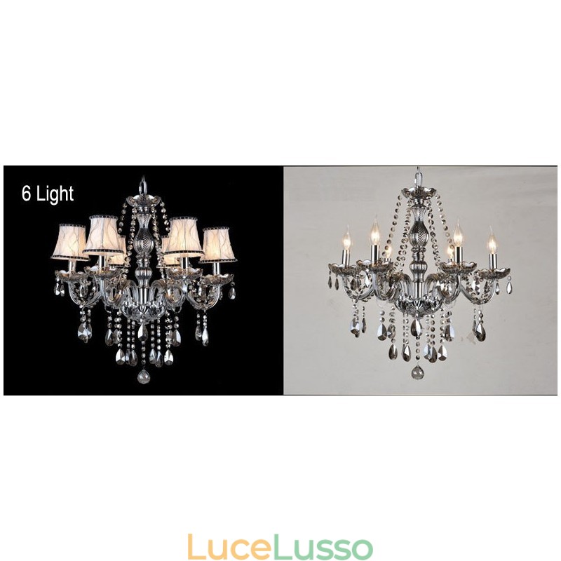 Lampadario di cristallo K9 grande con paralumi color grigio