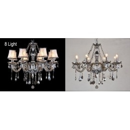 Lampadario di cristallo K9 grande con paralumi color grigio