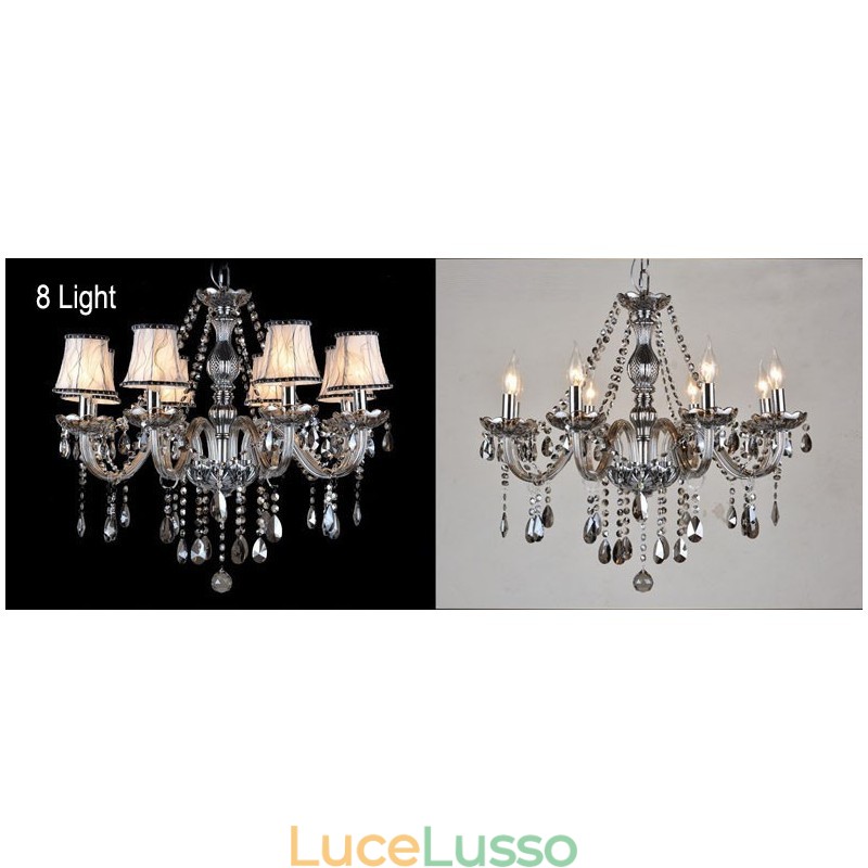 Lampadario di cristallo K9 grande con paralumi color grigio