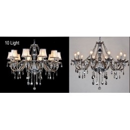 Lampadario di cristallo K9 grande con paralumi color grigio