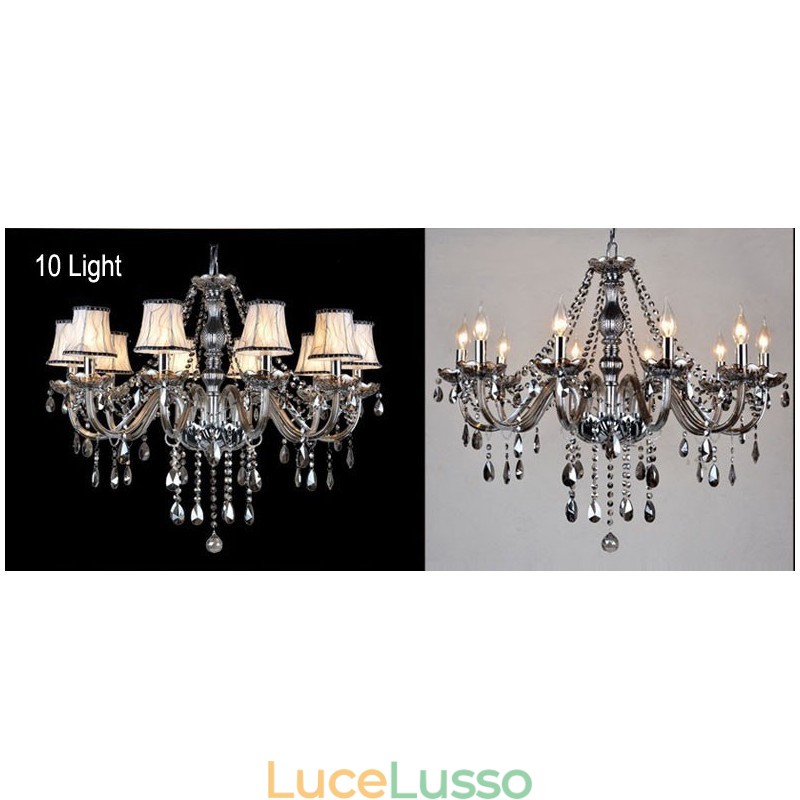 Lampadario di cristallo K9 grande con paralumi color grigio
