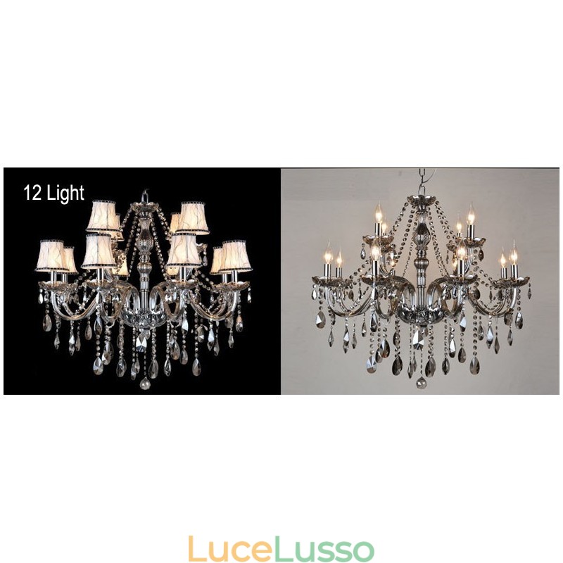 Lampadario di cristallo K9 grande con paralumi color grigio