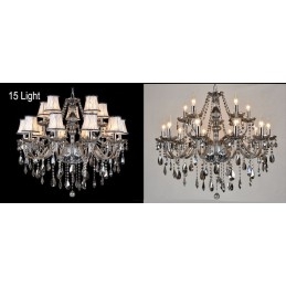 Lampadario di cristallo K9 grande con paralumi color grigio
