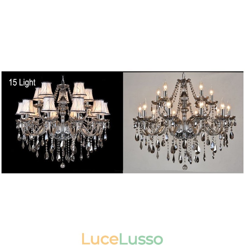 Lampadario di cristallo K9 grande con paralumi color grigio