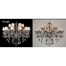 Lampadario di cristallo K9 grande con paralumi color grigio