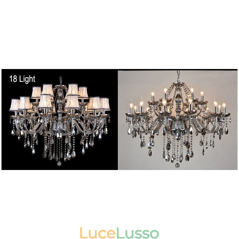 Lampadario di cristallo K9 grande con paralumi color grigio