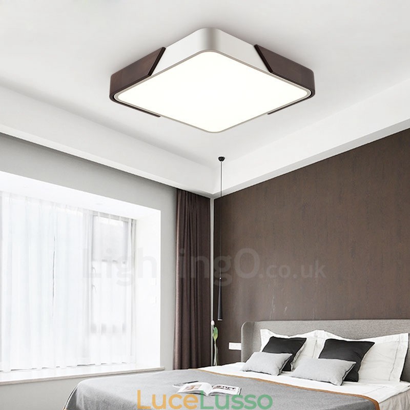 Retro noce color legno ultra sottile quadrato dimmerabile plafoniere da soffitto con paralume in acrilico può essere utilizzato anche come lampada da parete