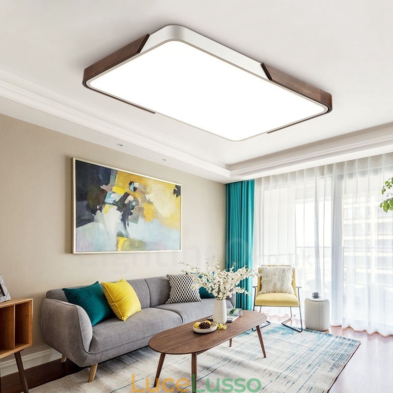 Retro noce color legno ultra sottile rettangolare dimmerabile plafoniere da soffitto con paralume in acrilico può essere utilizzato anche come applique