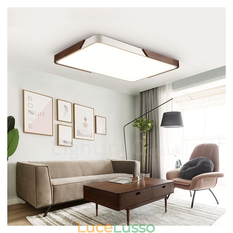 Retro noce color legno ultra sottile rettangolare dimmerabile plafoniere da soffitto con paralume in acrilico può essere utilizzato anche come applique