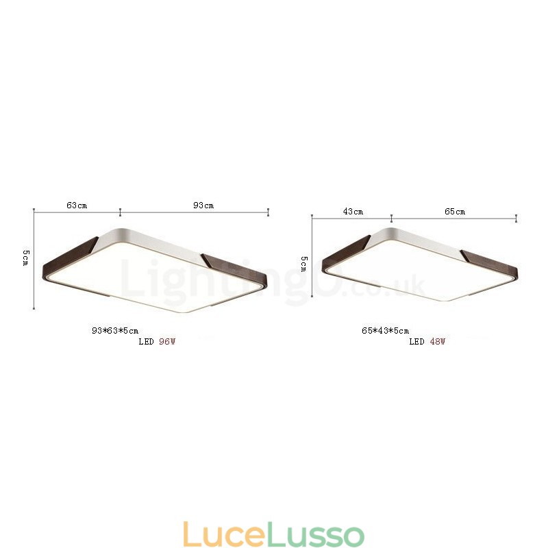 Retro noce color legno ultra sottile rettangolare dimmerabile plafoniere da soffitto con paralume in acrilico può essere utilizzato anche come applique