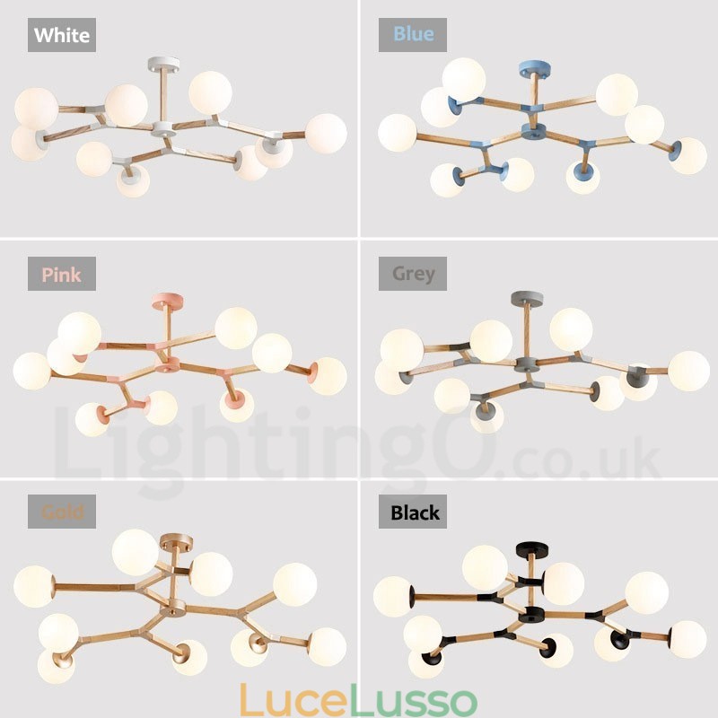 Lampadario molecolare in legno moderno nordico Magic Bean Wood con paralumi in vetro