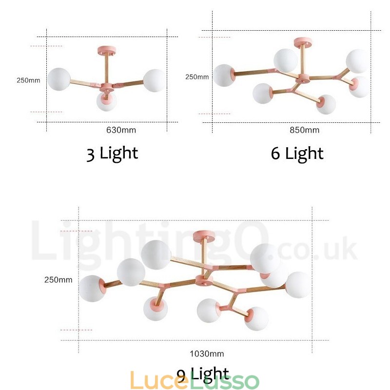 Lampadario molecolare in legno moderno nordico Magic Bean Wood con paralumi in vetro