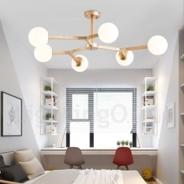 Lampadario molecolare in legno moderno nordico Magic Bean Wood con paralumi in vetro
