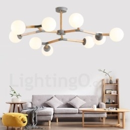 Lampadario molecolare in legno moderno nordico Magic Bean Wood con paralumi in vetro
