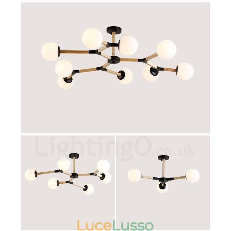 Lampadario molecolare in legno moderno nordico Magic Bean Wood con paralumi in vetro