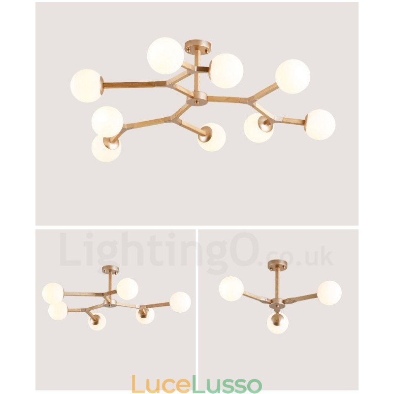 Lampadario molecolare in legno moderno nordico Magic Bean Wood con paralumi in vetro