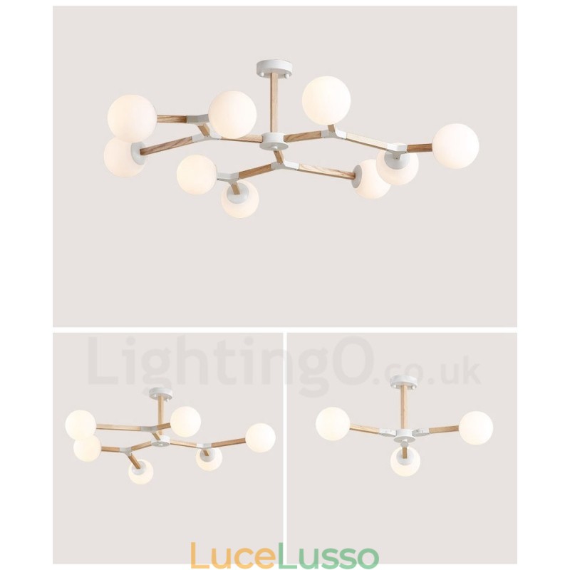 Lampadario molecolare in legno moderno nordico Magic Bean Wood con paralumi in vetro