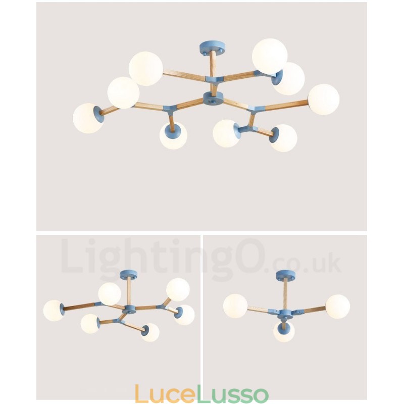 Lampadario molecolare in legno moderno nordico Magic Bean Wood con paralumi in vetro