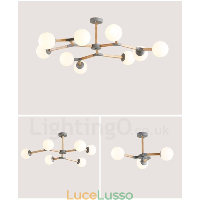 Lampadario molecolare in legno moderno nordico Magic Bean Wood con paralumi in vetro