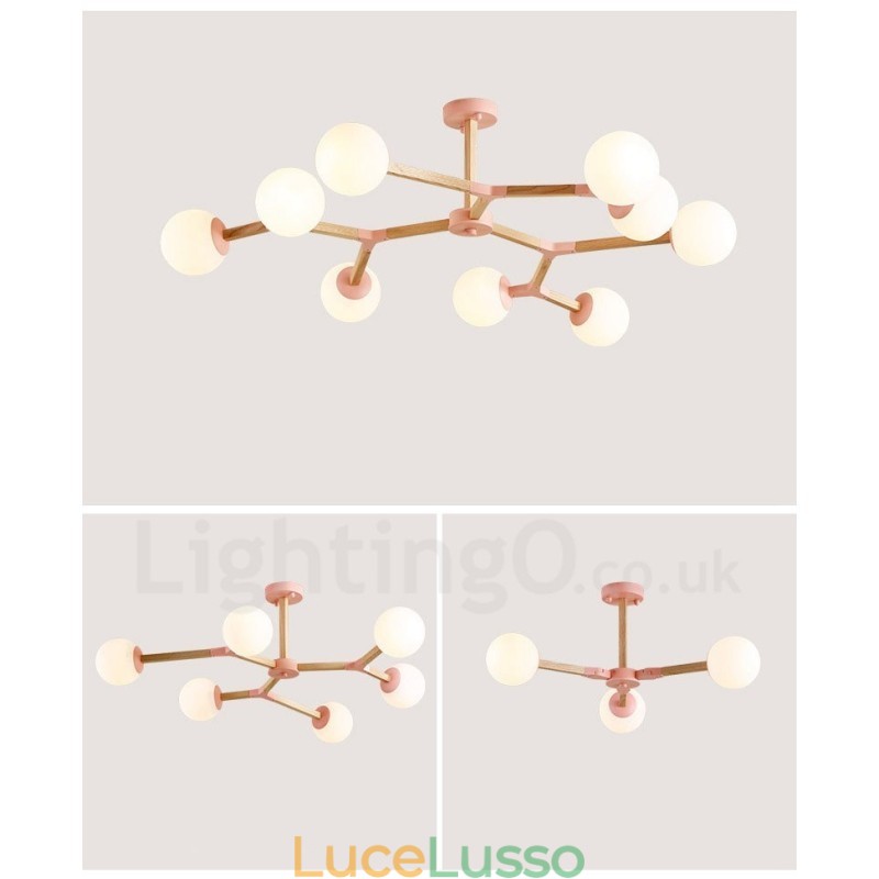 Lampadario molecolare in legno moderno nordico Magic Bean Wood con paralumi in vetro